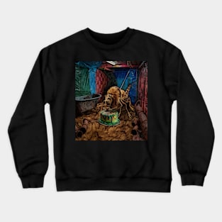 watercolor locust with lions head eating birthday cake Crewneck Sweatshirt